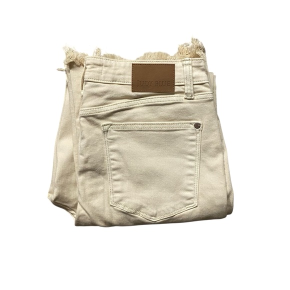 Judy Blue Women's Khaki Tan Straight Fit Jeans Frayed Ankle Bottom Sz 13/31 - Picture 6 of 7